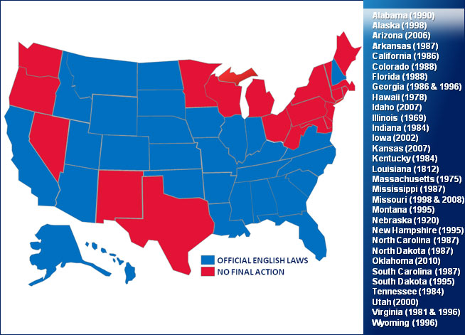 U.S. States with Official English laws